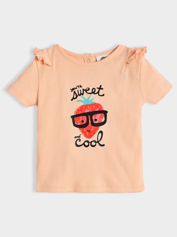 Mi Arcus Peach Cotton Printed Short Sleeve top with Pyjama for Girls