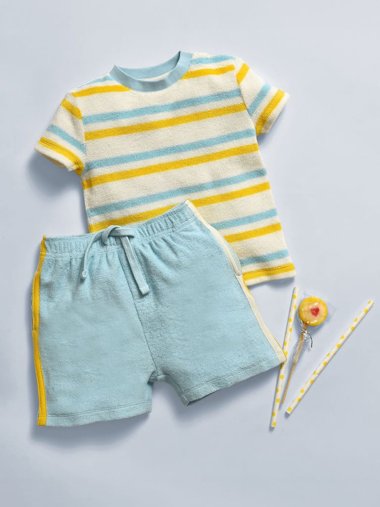 Mi Arcus Cotton Striper Tshirt with Shorts Clothing Set for Kids