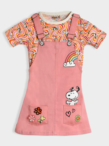 Mi Arcus Cotton Printed Top with Dungaree Set for Girls