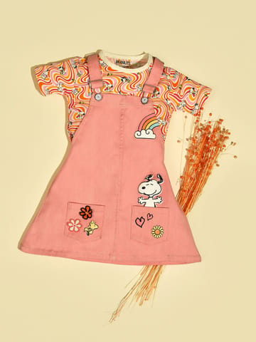 Mi Arcus Cotton Printed Top with Dungaree Set for Girls