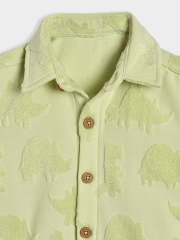 Mi Arcus Cottton Green Short Sleeve Shirt with Shorts Set for Boys