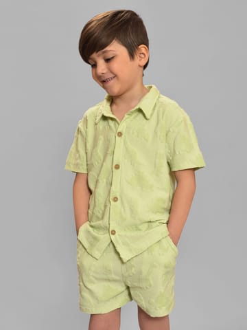 Mi Arcus Cottton Green Short Sleeve Shirt with Shorts Set for Boys