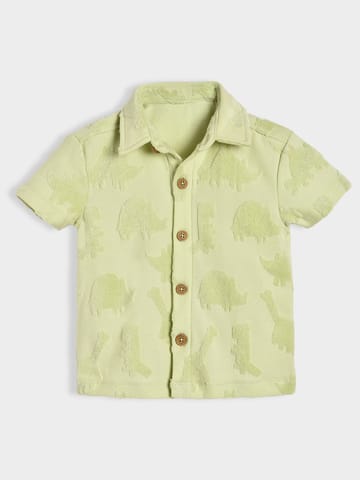 Mi Arcus Cottton Green Short Sleeve Shirt with Shorts Set for Boys