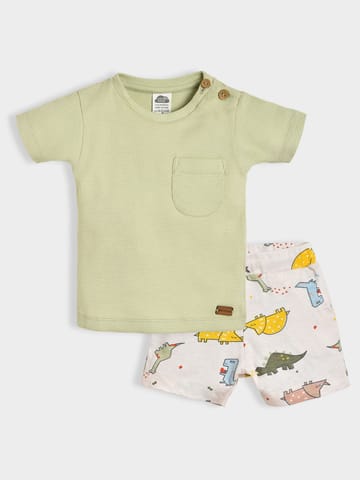 Mi Arcus Cotton Soild Tshirt Printed Short Clothing set for Kids