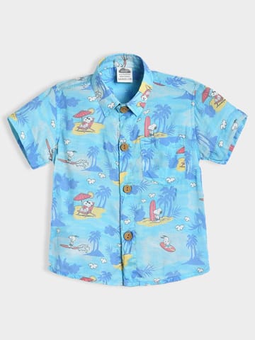 Mi Arcus Peanuts Snoopy Printed Blue Shirt for Boys