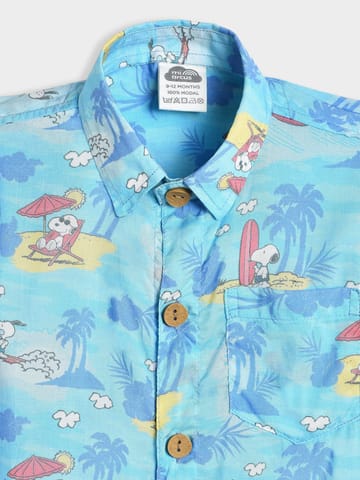 Mi Arcus Peanuts Snoopy Printed Blue Shirt for Boys