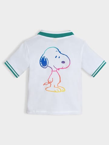 Mi Arcus White Cotton Peanuts Snoopy Printed Polo Tshirt for Boys