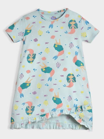 Mi Arcus Cotton Printed Night Dress for Girls