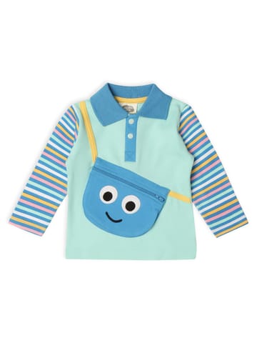 Mi Arcus Solid Blue Collar T-shirt with Smiley Bag