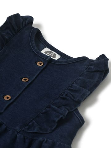 Mi Arcus Navy Blue Frill Denim Dress for Girls