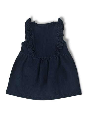 Mi Arcus Navy Blue Frill Denim Dress for Girls