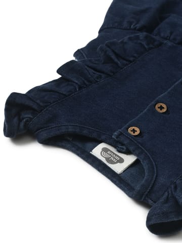 Mi Arcus Navy Blue Frill Denim Dress for Girls