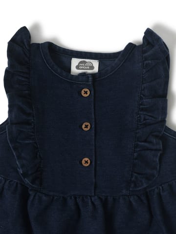 Mi Arcus Navy Blue Frill Denim Dress for Girls