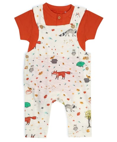 Mi Arcus Orange Tshirt with Printed Dungaree Set for Kids