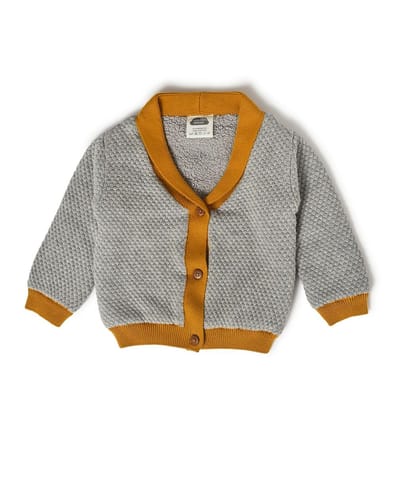 Mi Arcus Grey Knitted Full Sleeve Cardigan for Kids