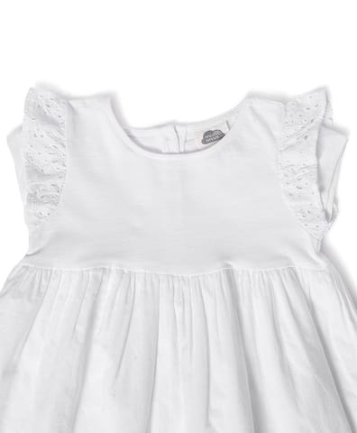 Mi Arcus Flutter Sleeve White Frock for Girls