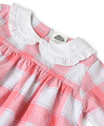 Mi Arcus Check Print Full Sleeve with Peter Pan Collar Dress for Girls