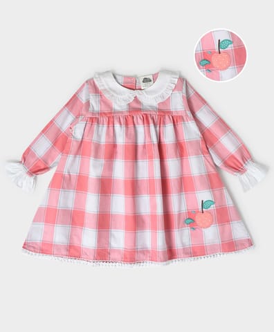 Mi Arcus Check Print Full Sleeve with Peter Pan Collar Dress for Girls