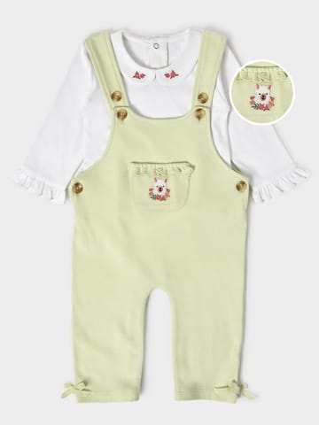 Mi Arcus White Full Sleeve Romper with Dunagree Set for Kids