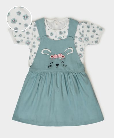 Mi Arcus Printed Tshirt with Dungaree Style Dress for Girls