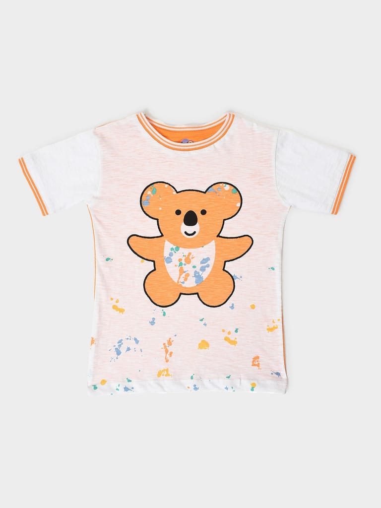 Mi Arcus Bear Print T-Shirt- Orange for Kids