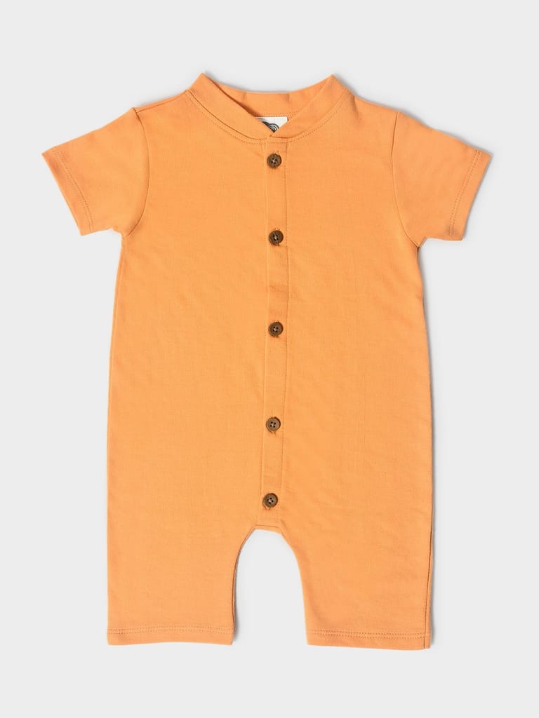 Mi Arcus Solid Orange Thigh Length Romper for Kids