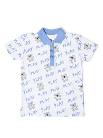 Mi Arcus White Printed Polo T-shirt for Kids