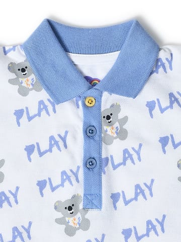 Mi Arcus White Printed Polo T-shirt for Kids