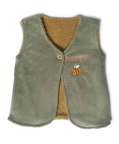 Mi Arcus Green Sleeveless Corduroy Shrug for Girls