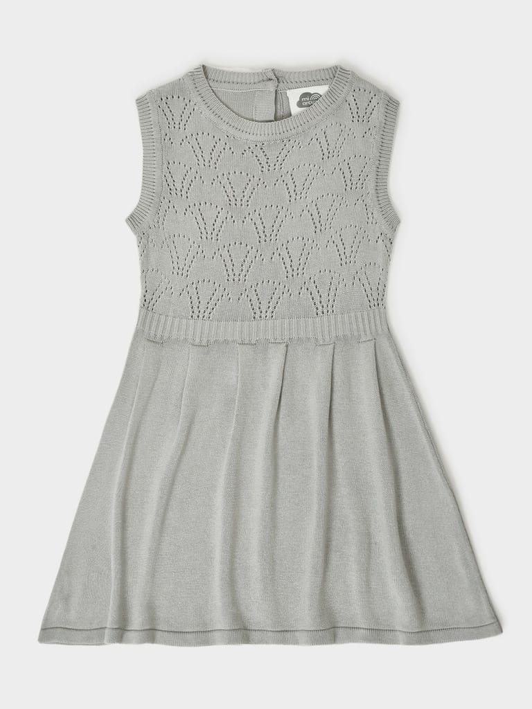 Mi Arcus Grey Knitted Sleeveless Dress for Girls