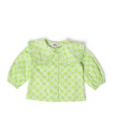 Mi Arcus Green Printed Front Open Top with Peter Pan Collar