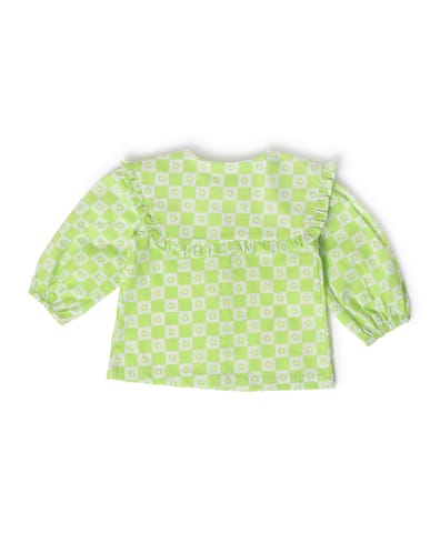 Mi Arcus Green Printed Front Open Top with Peter Pan Collar