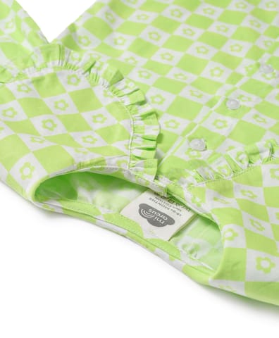 Mi Arcus Green Printed Front Open Top with Peter Pan Collar