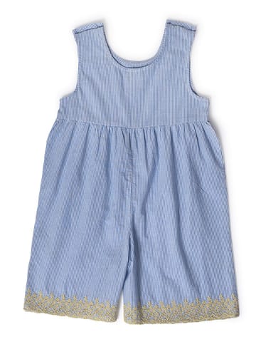 Mi Arcus Sky Blue Striped Knee Length Jumpsuit for Girls