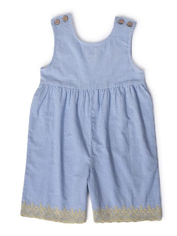 Mi Arcus Sky Blue Striped Knee Length Jumpsuit for Girls