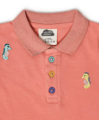 Mi Arcus Peach Embroidery Polo T-shirt for Kids