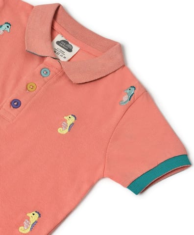 Mi Arcus Peach Embroidery Polo T-shirt for Kids