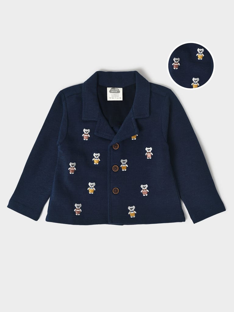 Mi Arcus Navy Blue Collare Full Sleeve Blazer with Patchwork for Kids