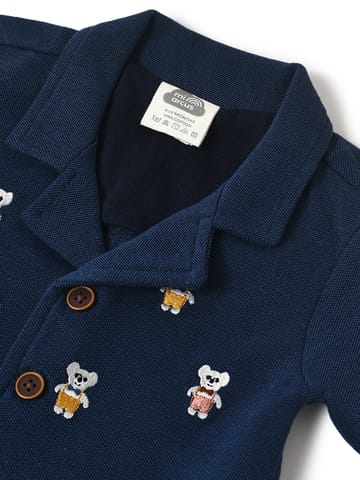 Mi Arcus Navy Blue Collare Full Sleeve Blazer with Patchwork for Kids