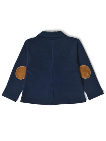 Mi Arcus Navy Blue Collare Full Sleeve Blazer with Patchwork for Kids