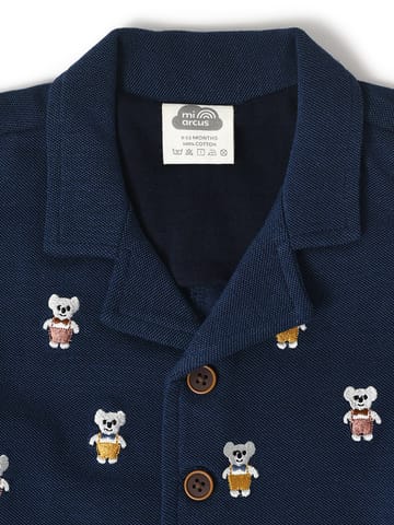 Mi Arcus Navy Blue Collare Full Sleeve Blazer with Patchwork for Kids