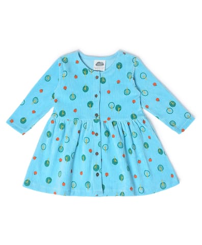 Mi Arcus Blue Printed Full Sleeve Dress for Girls