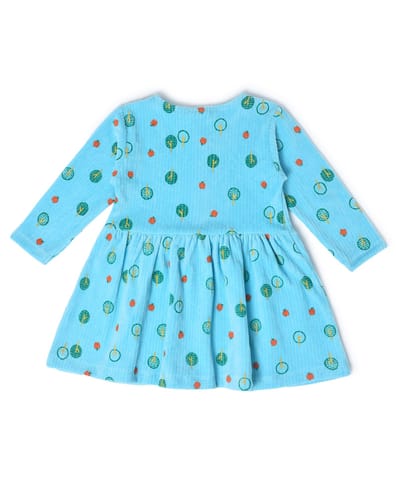 Mi Arcus Blue Printed Full Sleeve Dress for Girls