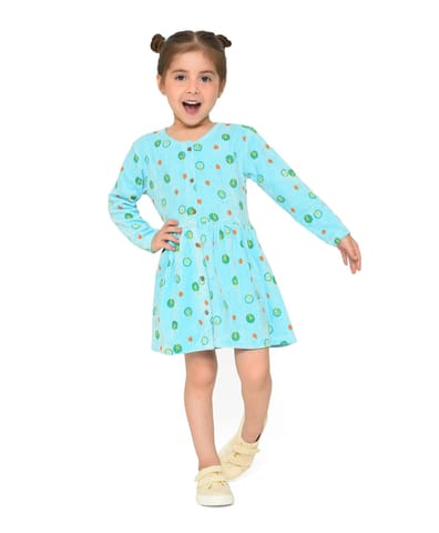 Mi Arcus Blue Printed Full Sleeve Dress for Girls