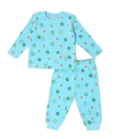 Mi Arcus Blue Printed T-Shirt with Pyjama Slumber Set for Kids