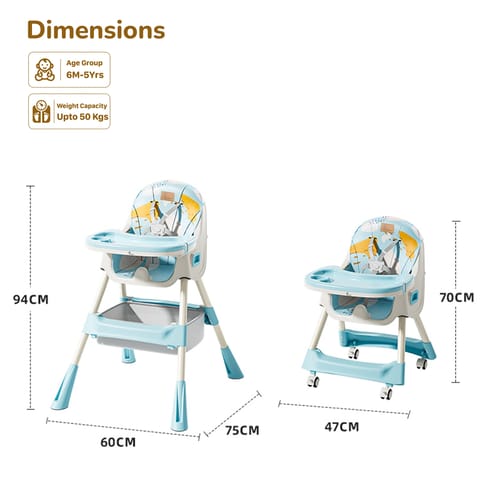 R for Rabbit Sugar Doodle Plus High Chair For Kids 3-In-1 Convertible Design Lake Blue