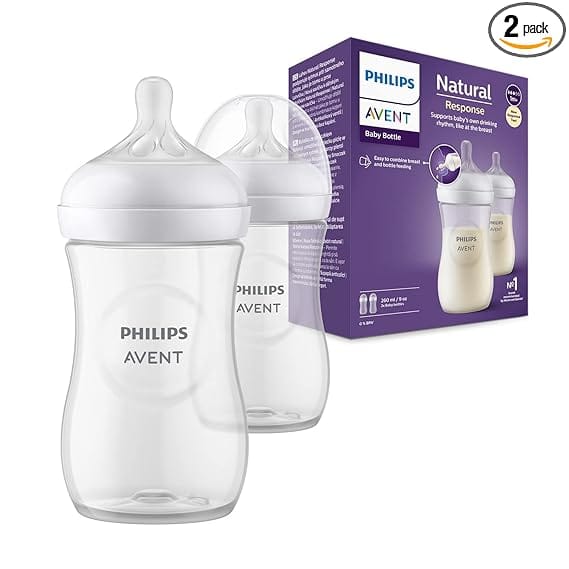 Philips Avent Natural Response Baby Feeding Bottle - 260ml Baby Milk Bottle Pack of 2, BPA Free for Babies 1 Month+ Teat, (Model SCY903/02)