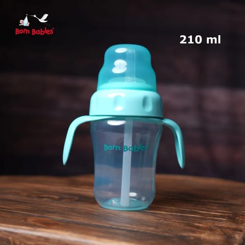 Born Babies Baby Sipper cup BPA free convertible for toddler kid , soft spout straw mug - 210ML (Blue)