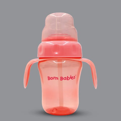 Born Babies Baby Sipper cup BPA free convirtable for toddler kid , soft spout straw mug - 210ML (Pink)