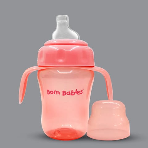 Born Babies Baby Sipper cup BPA free convirtable for toddler kid , soft spout straw mug - 210ML (Pink)